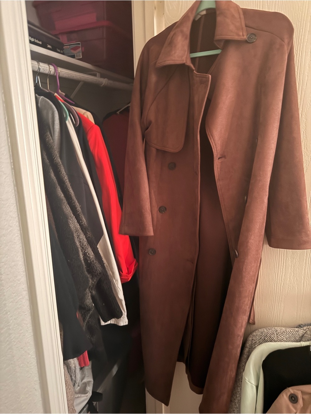 Classic Men's Brown Suede Long Trench Coat
